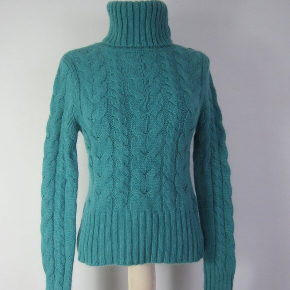 Vtg Banana Republic Women Small Turquoise Blue LS Cable Knit Angora Wool Sweater - Picture 7 of 12